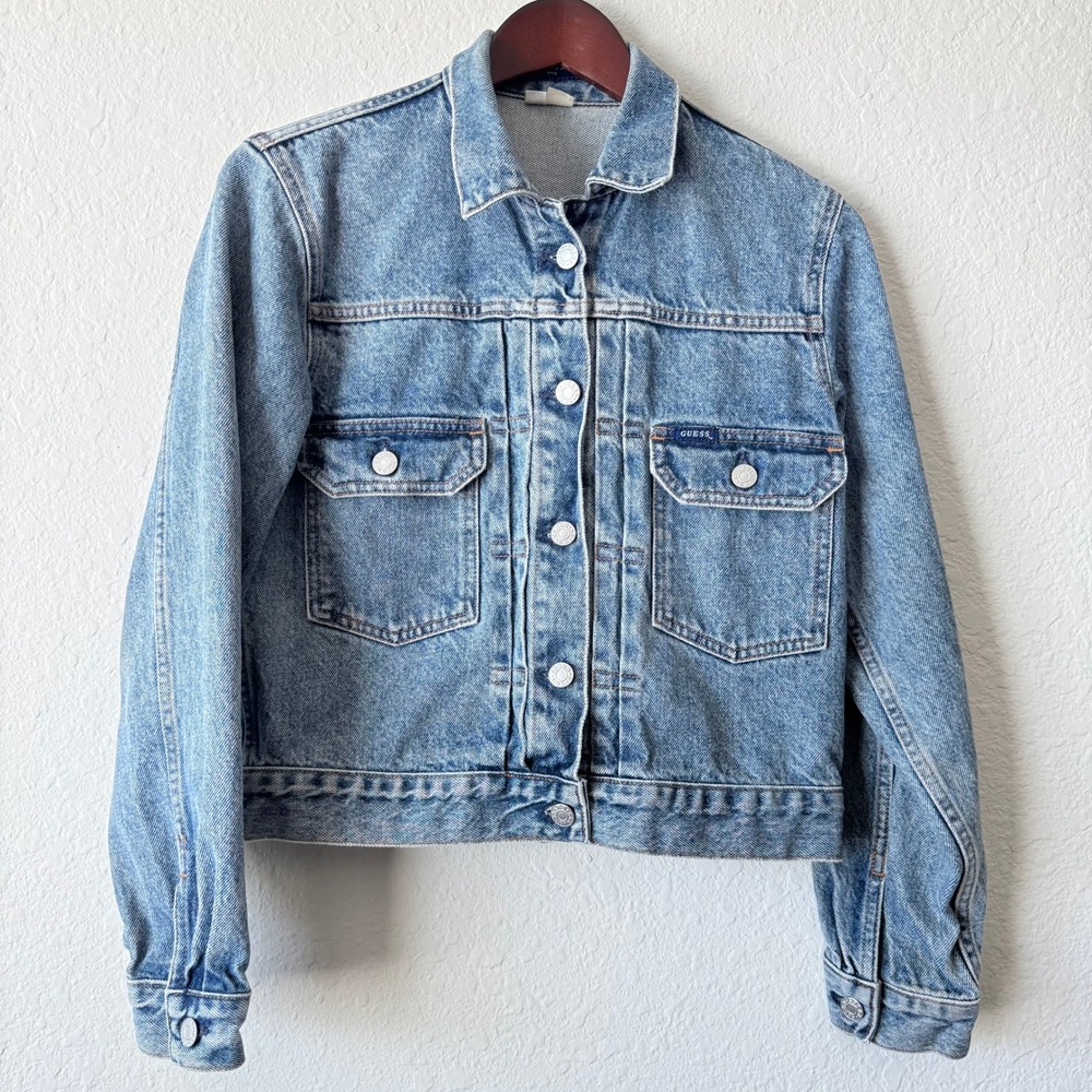 Y2K Guess USA Denim Jacket Medium Wash Blue Trucker AST874-00 Womens Medium